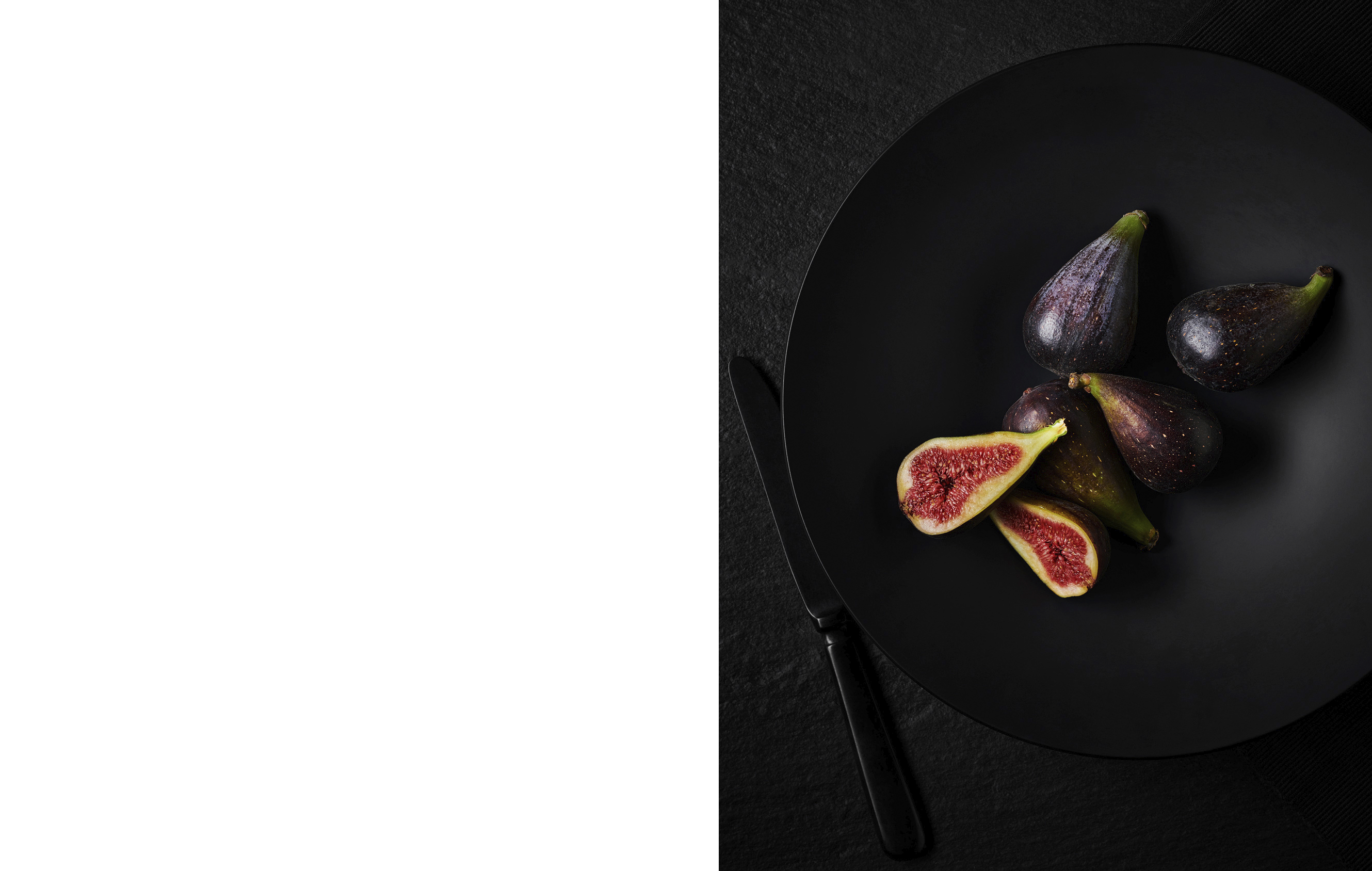 Introbild der Webseite, Feigen auf schwarzem Hintergrund, Logo von Raffi p.n. Falchi | fotografie fotostudio für Food Fotografie